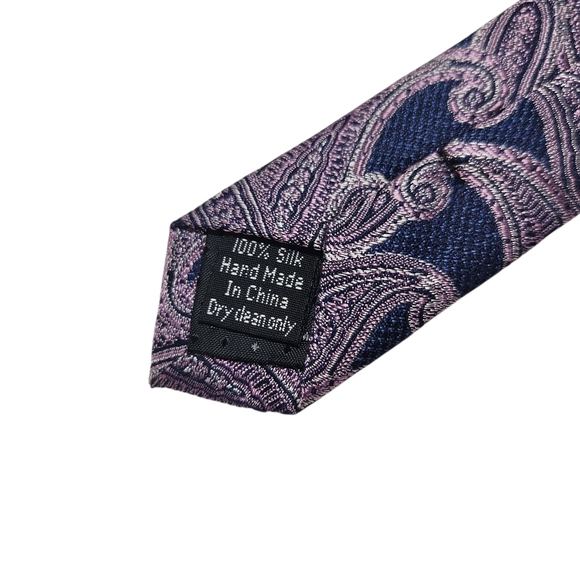 Silk Tie Pronto Uomo - Navy and Purple Paisley 3" Narrow Men's - Picture 4 of 6